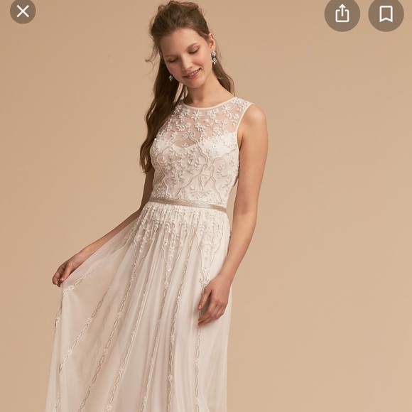 BHLDN Eliza beaded dress ivory 6 - Picture 1 of 9